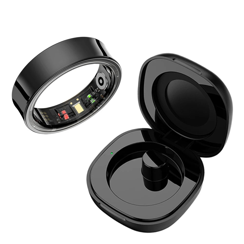 R09 Smart Ring Men Women with Charging Case Heart Rate Blood Oxygen 5ATM Waterproof Smartring for Xiaomi Samsung Android IOS