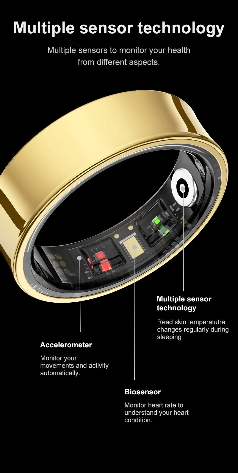 R09 Smart Ring Men Women with Charging Case Heart Rate Blood Oxygen 5ATM Waterproof Smartring for Xiaomi Samsung Android IOS